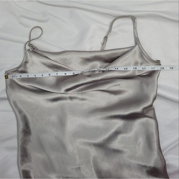 BEBE bias slip dress cowl neck spaghetti strap satin taupe midi M - Picture 11 of 14